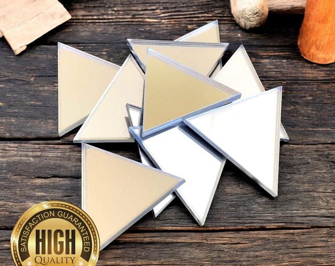 Triangle Shaped Crafting Mirrors, Custom Colours, Woods, Sizes, Shapes, (Holes for Jewellery or hoops for invites) Packs of 10