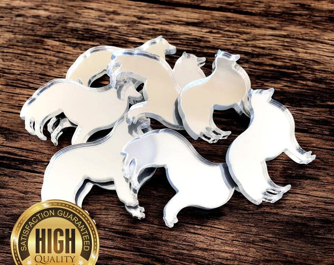 Sheep Dog Shaped Crafting Mirrors, Custom Colours, Woods, Sizes, Shapes, (Holes for Jewellery or hoops for invites) Packs of 10