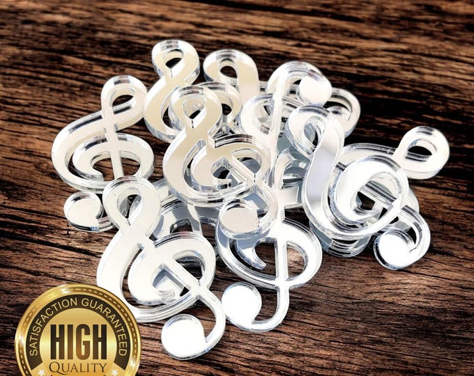 Clef Musical Note Shaped Crafting Mirrors, Custom Colours, Woods, Sizes, Shapes, (Holes for Jewellery or hoops for invites) Packs of 10