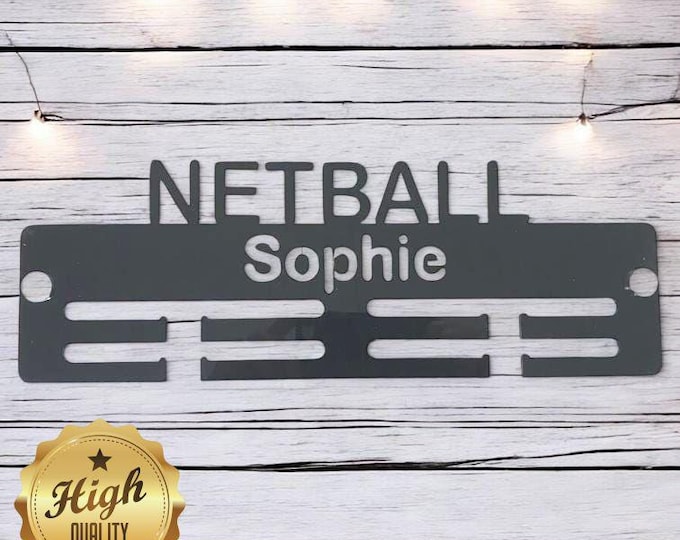 Netball Medal Hangers, With Customised Name, Sport, Colours & Woods, Includes all Fixings, Large Sizes Made