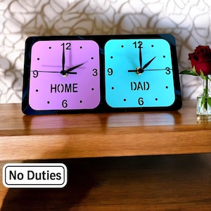 Reloj personalizado con dos zonas horarias: decoración de pared o escritorio de acrílico personalizada