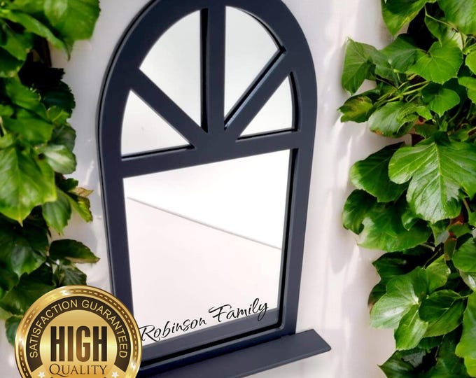 Victorian Arch Coloured Framed Garden Mirrors, Custom Sizes up to 58cm Shapes Colours Made, Engraving Services