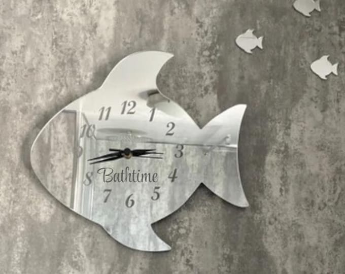 Fish Shaped Acrylic Mirror Clock - Bespoke Color & Size