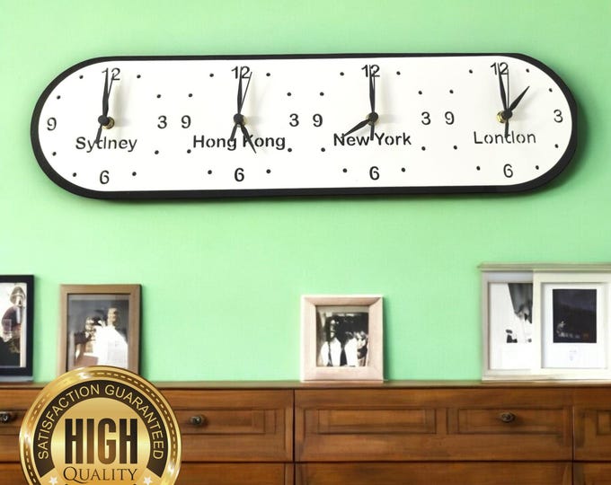 Custom Oval Four Time Zone or Your Friends/Family Name Clocks - Custom Colours, Woods, Sizes, Shapes Made