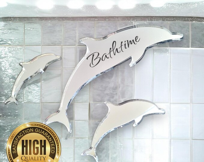Custom Dolphin Shaped Acrylic Mirrors with Engraving Services, Hooks for Hanging, Eco-Friendly, Handmade in UK, Child Safe