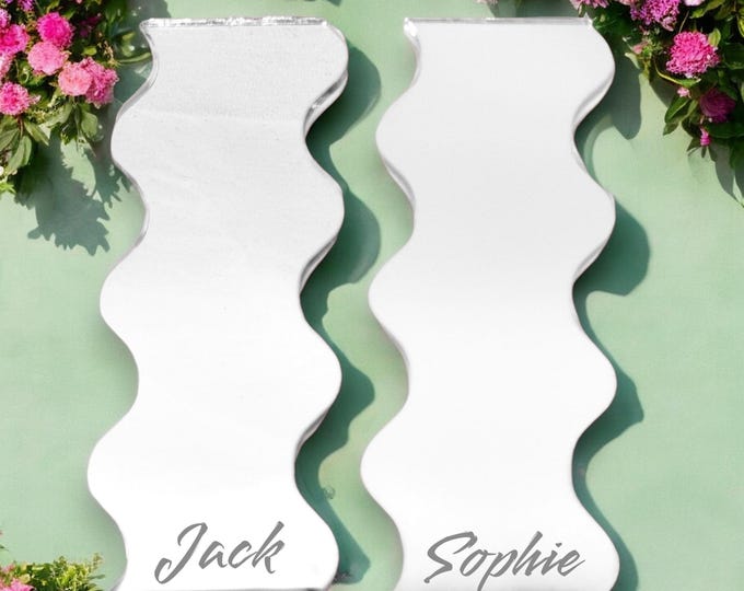 Pair of Wavy Shaped Mirrors with a White Acrylic Backing & Hooks, Bespoke Shapes Made