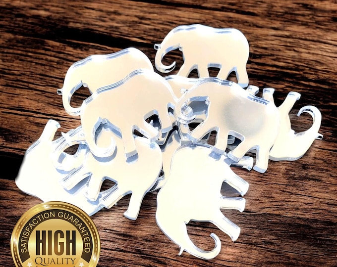 Elephant Shaped Crafting Mirrors, Custom Colours, Woods, Sizes, Shapes, (Holes for Jewellery or hoops for invites) Packs of 10