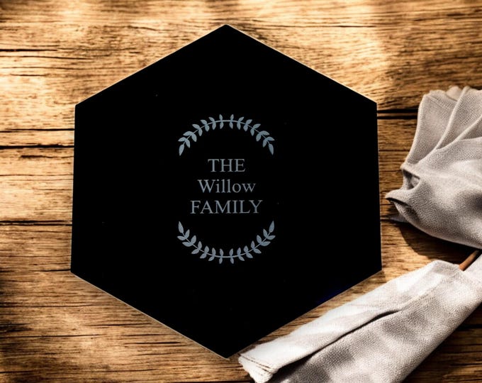 Hexagon Placemats & Coasters - Clear, Gloss or Matt Colours, Custom Sizes, Shapes, Colours, Engraving Services