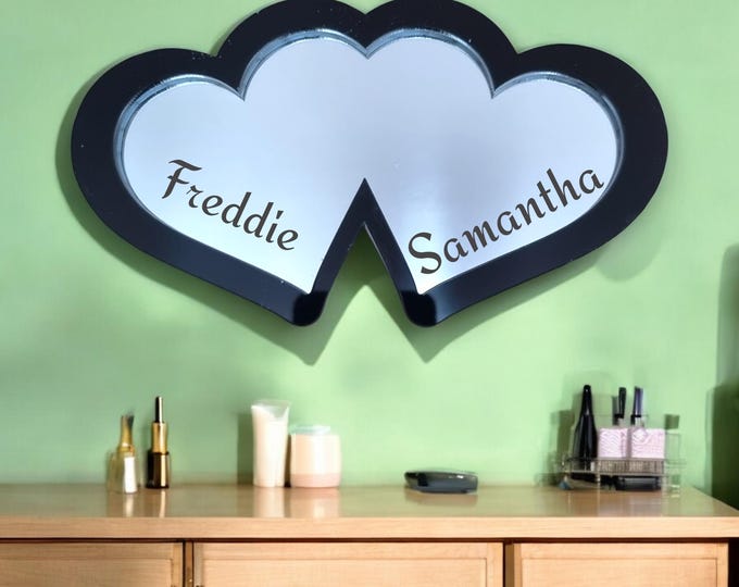 Love Hearts Acrylic Mirror with Color Frame & Hooks - Bespoke Engraving