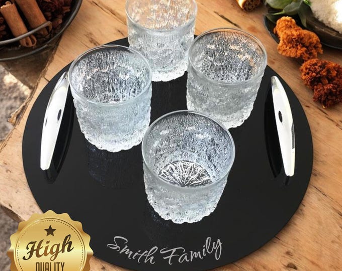 Round Serving Trays with Chrome Handles, Custom Colours, Woods & Sizes, Engraved or Plain