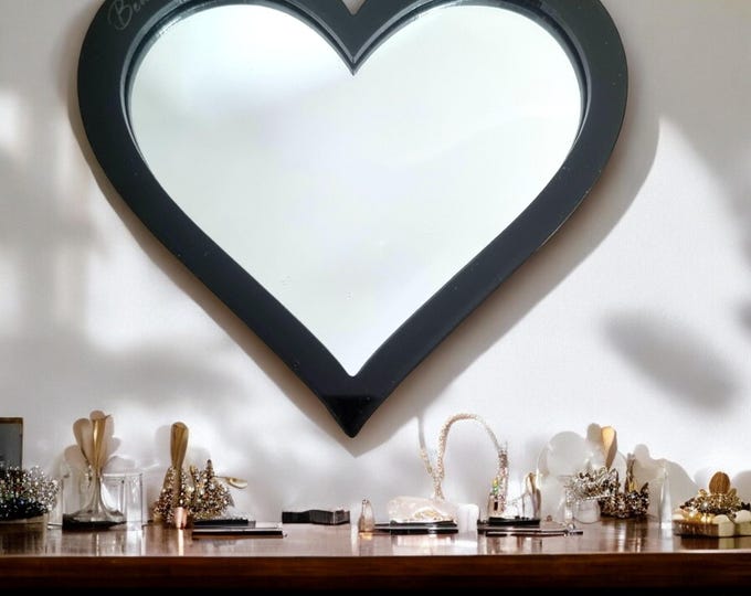 Heart Shaped Acrylic Mirror with Custom Color Frame & Hooks - Bespoke Engraving