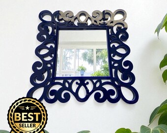 Square Scroll Framed Garden and Indoor Mirrors, Engraving Services (Indoor & Outdoor Use)