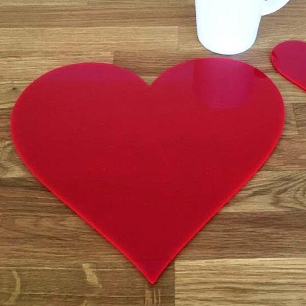 Heart Shaped Placemats & Coasters - Many Colour Choices - Personalised engraving option and bespoke sizes and shapes made