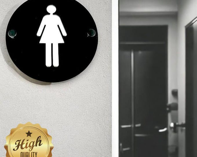 Custom Acrylic Restroom Sign: Wood Veneer, Laser Cut