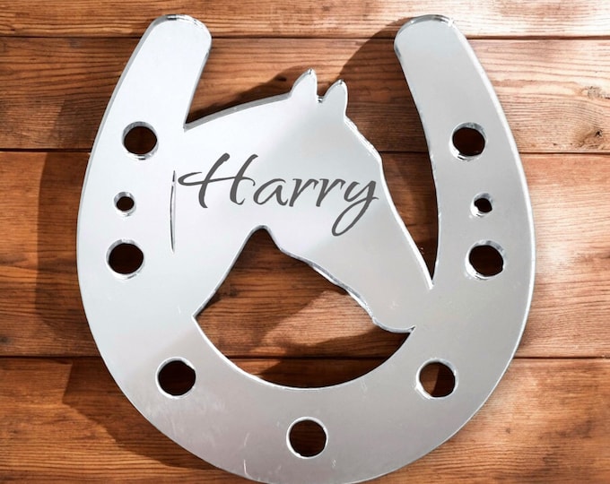 Horse & Horseshoe Acrylic Mirror: Custom Engraved, Indoor/Outdoor Decor (Up to 40cm)