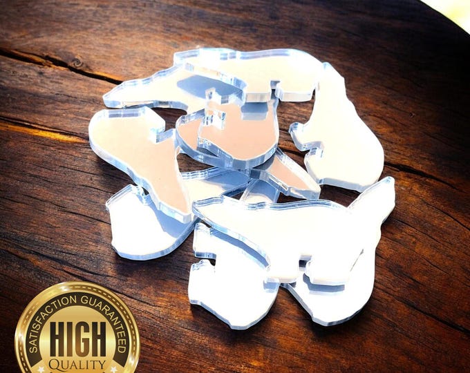 Polar Bear Shaped Crafting Mirrors, Custom Colours, Woods, Sizes, Shapes, (Holes for Jewellery or hoops for invites) Packs of 10