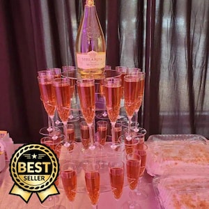 Acrylic Champagne Display Stand for Weddings & Parties - Customizable Design, Easy Assembly, Holds Glasses - Bottles