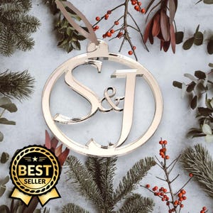 Mirrored Personalised Bespoke Name or Initials Christmas Tree Decorations, Many Colours and Woods