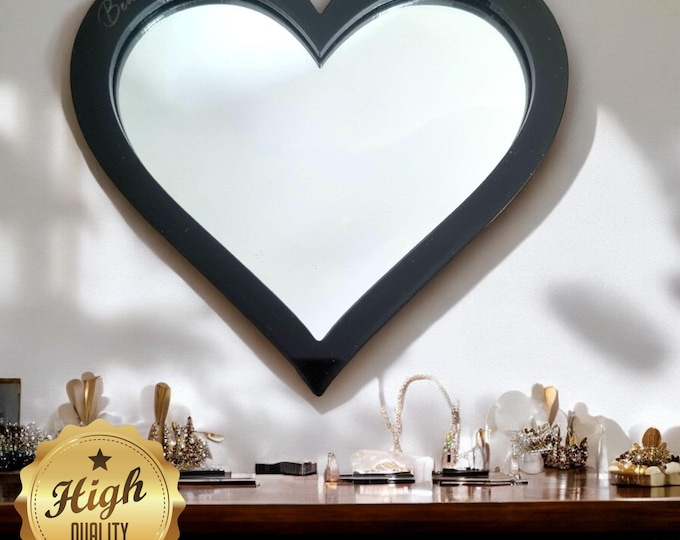 Heart Shaped Acrylic Mirror with Custom Color Frame & Hooks - Bespoke Engraving