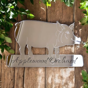 Custom Pig Sign: Mirrored Acrylic Plaque, Engraved Farm Decor