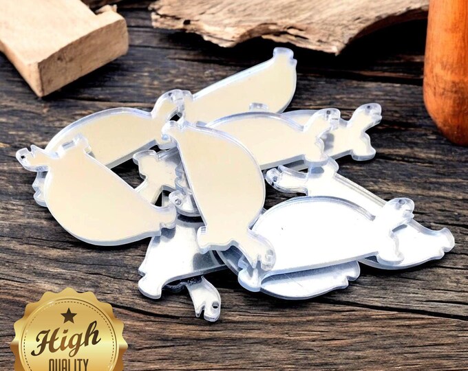 Tortoise Shaped Crafting Mirrors, Custom Colours, Woods, Sizes, Shapes, (Holes for Jewellery or hoops for invites) Packs of 10