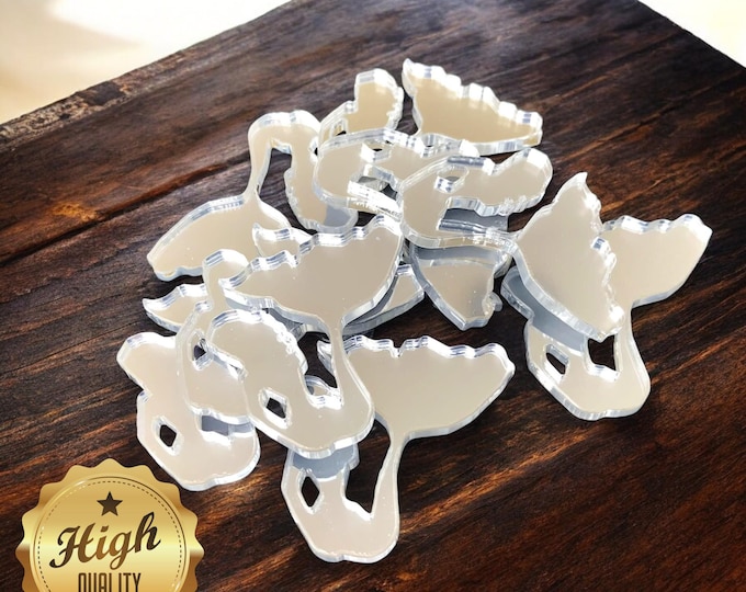 Mermaid Shaped Crafting Mirrors, Custom Colours, Woods, Sizes, Shapes, (Holes for Jewellery or hoops for invites) Packs of 10