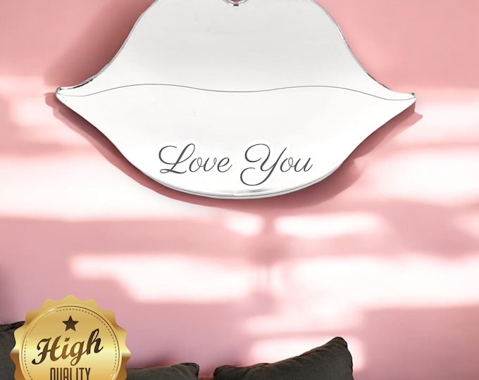 Lips Shaped Mirrors with a White Acrylic Backing & Hooks, Bespoke Shapes Made, Engraving Services