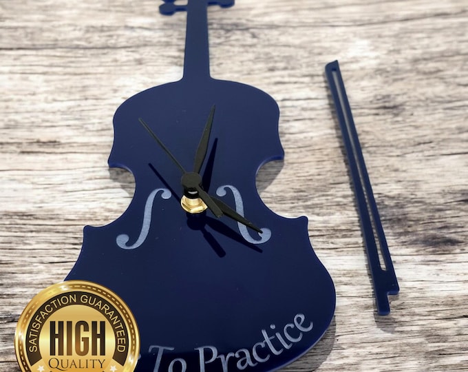 Violin Shaped Clocks - Custom colours and Woods. Engraving and Bespoke Shapes & Sizes Made