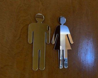 Male & Female Toilet Door Signs - Silver Mirror available in several sizes, Bespoke Shapes Made