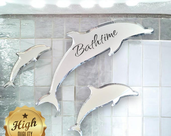 Custom Dolphin Shaped Acrylic Mirrors with Engraving Services, Hooks for Hanging, Eco-Friendly, Handmade in UK, Child Safe