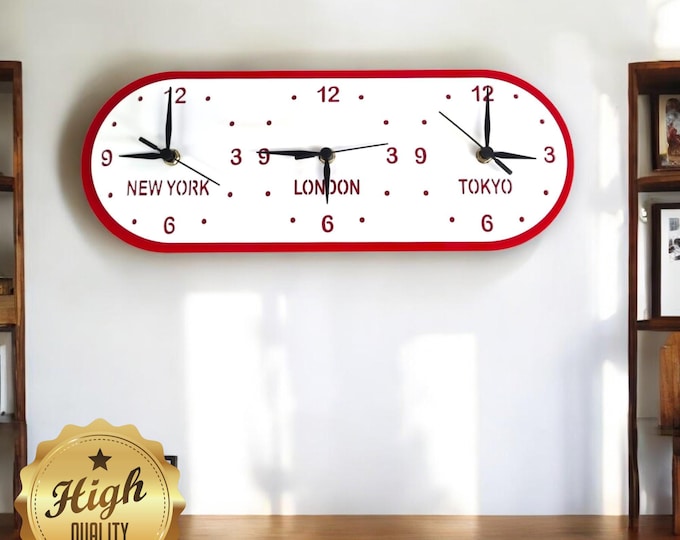 Customised Oval Three Time Zone or Freinds / Family Names Clocks - Custom Colours, Woods, Sizes, Shapes