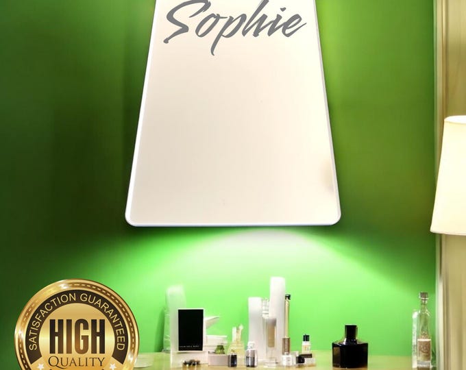 Rounded Corner Rectangle Shaped Mirrors with White Backing & Hooks, Bespoke Shapes Made, Engraving Services