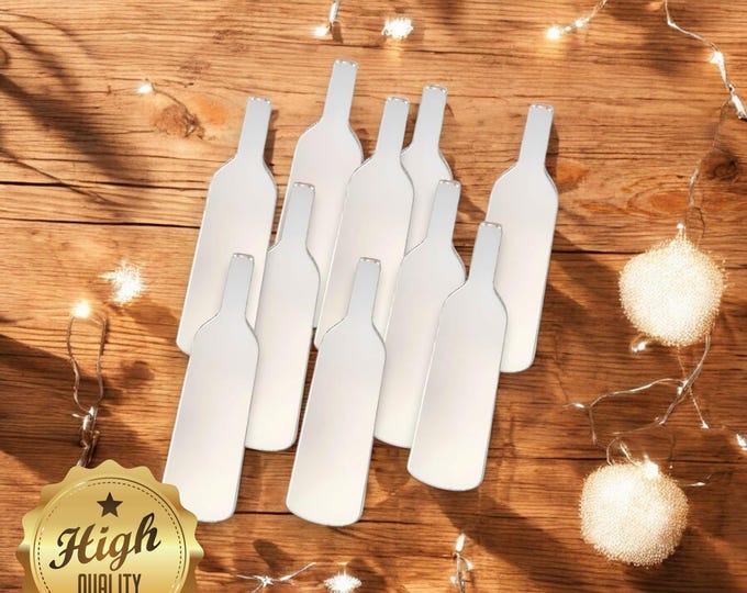 Bottle Shaped Crafting Mirrors, Custom Colours, Woods, Sizes, Shapes, (Holes for Jewellery or hoops for invites) Packs of 10