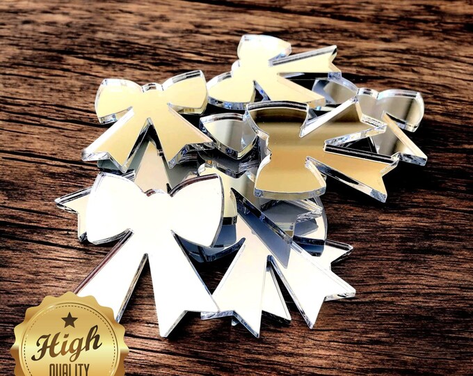 Ribbon Bow Shaped Crafting Mirrors, Custom Colours, Woods, Sizes, Shapes, (Holes for Jewellery or hoops for invites) Packs of 10