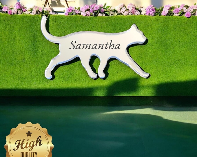 Your Cat Shape Garden & Indoor Mirrors, Custom Sizes, Shapes, Colours, Engraving Services, Sizes up to 40cm