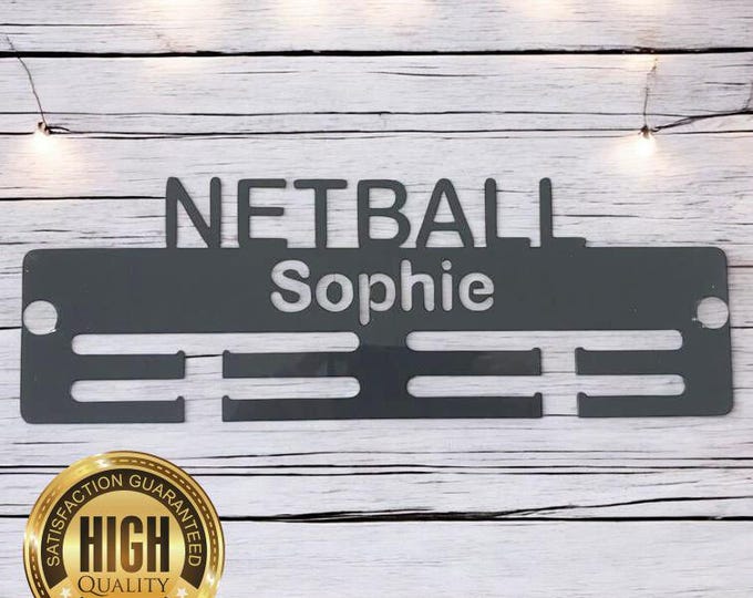 Netball Medal Hangers, With Customised Name, Sport, Colours & Woods, Includes all Fixings, Large Sizes Made