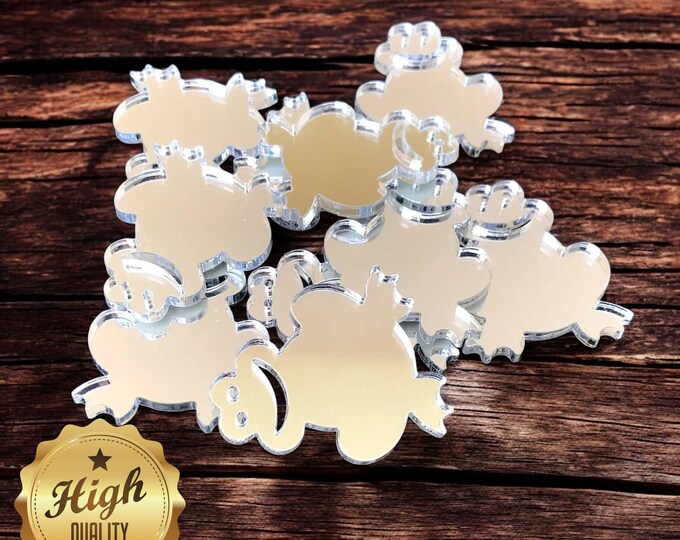 Frog Shaped Crafting Mirrors, Custom Colours, Woods, Sizes, Shapes, (Holes for Jewellery or hoops for invites) Packs of 10
