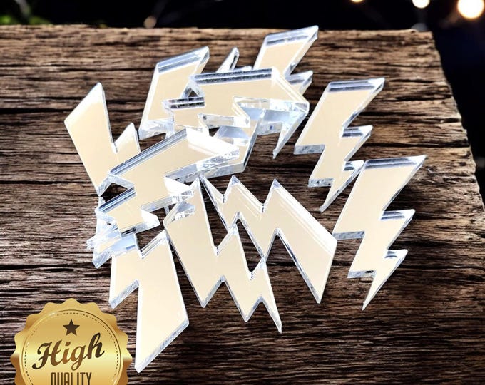 Bolt of Lightning Shaped Crafting Mirrors, Custom Colours, Woods, Sizes, Shapes, (Holes for Jewellery or hoops for invites) Packs of 10