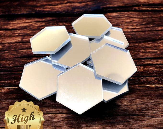 Hexagon Acrylic Crafting Mirrors: Custom Colors, Woods, Sizes - Pack of 10