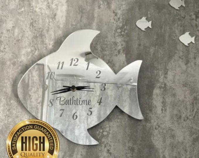 Fish Shaped Clocks - Many colour mirrors and solid colour choices and Bespoke Shapes & Sizes Made