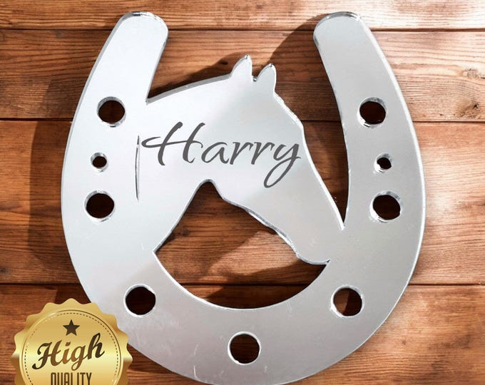 Horse & Horseshoe Acrylic Mirror: Custom Engraved, Indoor/Outdoor Decor (Up to 40cm)