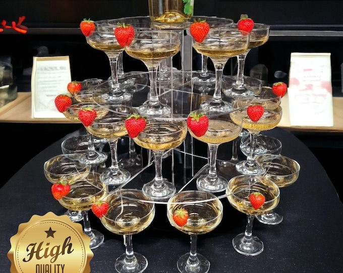 Custom Wedding / Party Cocktail Display Stands with 34 Coupe Glasses Capacity - Bespoke Sizes & Colors Available