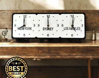 Custom Three Time Zone Acrylic Clock: Personalized Family Names, Silent Sweep