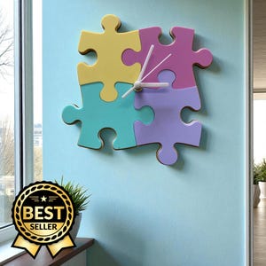 Jigsaw Shaped Wall Clock: Silent Sweep, Bespoke Colors, Sizes