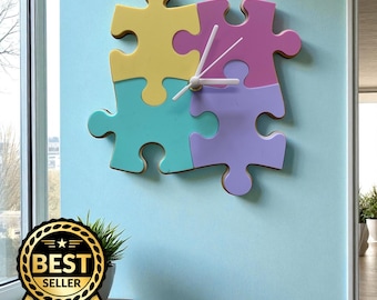 Jigsaw Shaped Wall Clock: Silent Sweep, Bespoke Colors, Sizes