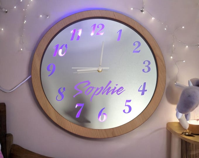 Mirrored Numbered Clock: Custom Wooden Frame, LED Light