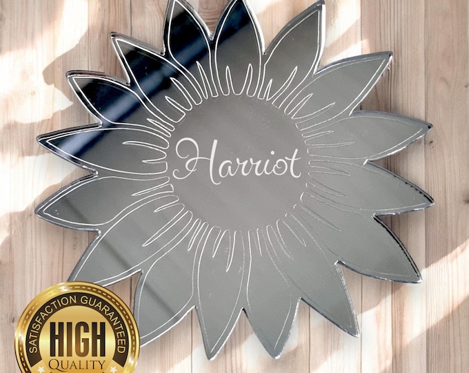 Sunflower Shaped Mirrors, Custom Colours, Sizes, Shapes, Engraving Services (Indoor & Outdoor Use), Sizes up to 40cm