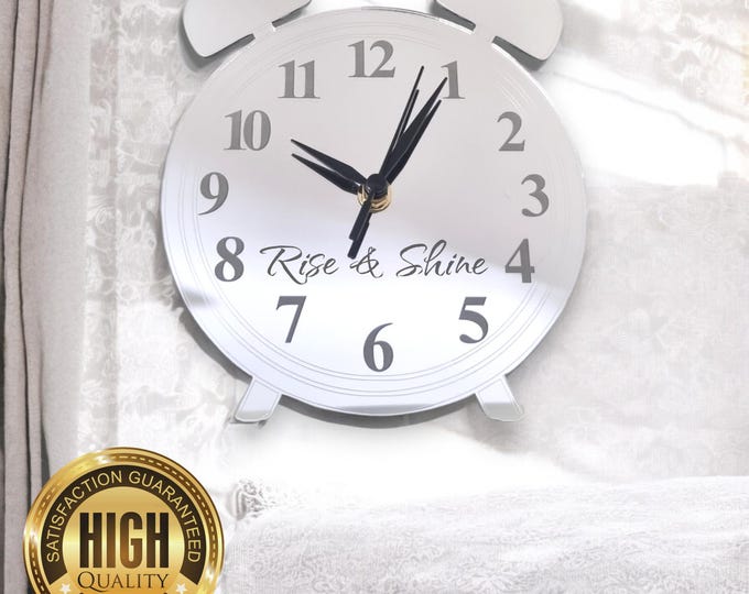 Engraved Round Mirrored Alarm Shaped Clocks - Custom Colours/Woods, Bespoke Shapes & Sizes Made