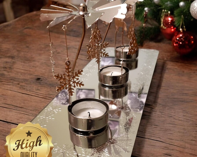 Snowflake Engraved Silver Mirror Christmas Table Runner / Table Decoration, Custom Colours, Sizes, Shapes