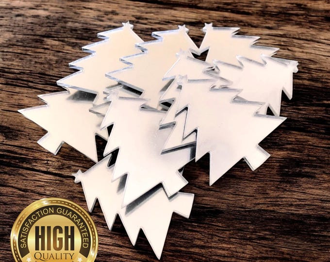 Christmas Tree Shaped Crafting Mirrors, Custom Colours, Woods, Sizes, Shapes, (Holes for Jewellery or hoops for invites) Packs of 10